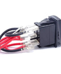 3 Pack Rocker Switch Kit With Laser Sasquatch Lighted Toggle, Blue LED Accent, rear view with red and black wires, durable black panel