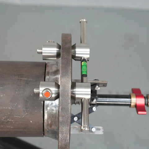 SUS304 Heavy Duty Stainless Steel Two Hole Pin With Push Button Quick Lock For Pipe Alignment and Rigging Work on a metal pipe.