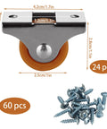Image of 24 Pcs 1 Inch Caster Wheels With Metal Top Plate For Furniture Rolling Cabinets Trundle Beds And Drawers Silent Ball Bearing TPR Wheel Includes 60 Screws Durable Chrome Plated Steel Construction Lightweight Easy To Install showing a single caster wheel and screws.