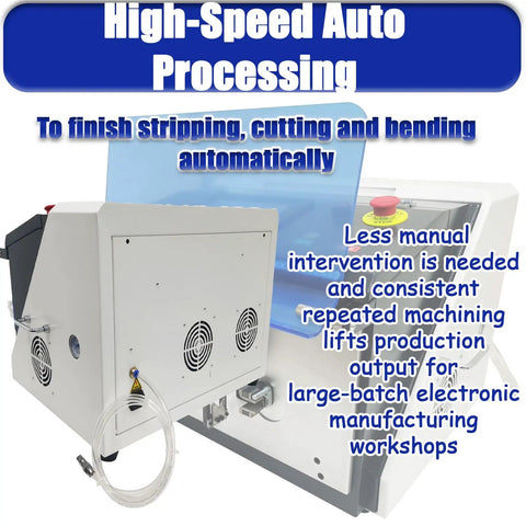 Automatic Wire Stripping And Bending Machine 110V 750W Heavy Duty Electric Crimping Tool showing side view and touch control panel.