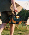 Man carrying Sun And Desert Insulated Cooler Bag Lunch Tote With Adjustable Strap Keeps Food Cold All Day Or Fresh For Hours at campsite