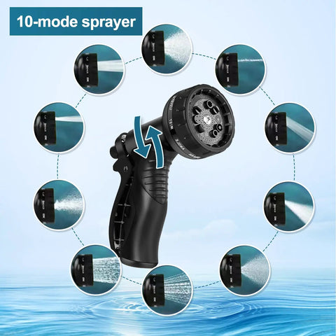 10-function nozzle of Stainless Steel Garden Hose 75ft Heavy Duty Metal Water Hose for Yard And Outdoor Use