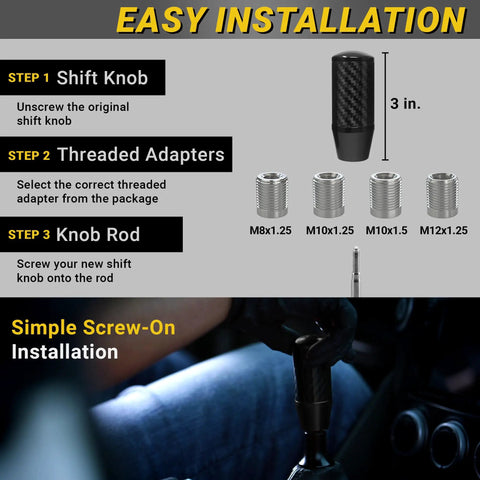 Sick Carbon Fiber Shift Knob With 4 Metal Threaded Adapters For 4 5 6 Speed Manual And Buttonless Automatic Transmissions installation guide