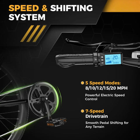 Huge 1500W Motor Electric Bike With Super Long Range And Swift Commuting Powers For Urban Rides Featuring Bold 26 Inch Tires And Heavy Duty Build For Any Terrain You Want To Crush Today handlebar LCD and 7-speed drivetrain