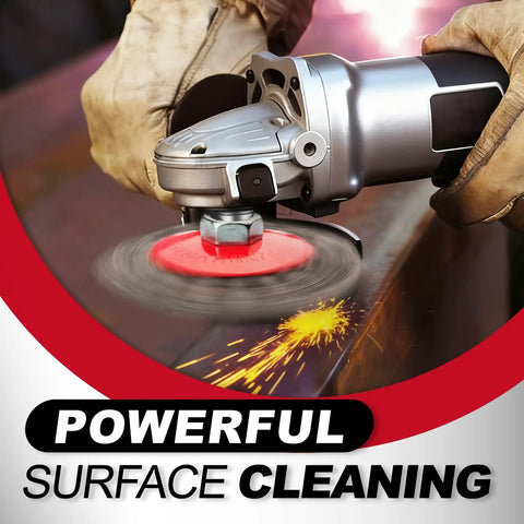 Close-up of angle grinder with the Twelve Pack Angle Grinder Wire Wheel Set 3 Inch And 4 Inch Brushes For Five Eighths Inch Arbor Rust Removal.