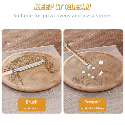 Long Reach Pizza Oven Cleaning Brush With Stainless Steel Scraper And Screwdriver 21 Inch Handle No Scratch Brass Bristles Outdoor Pizza Stone And Bbq Grill Cleaning Kit cleaning pizza stone with brush and scraper