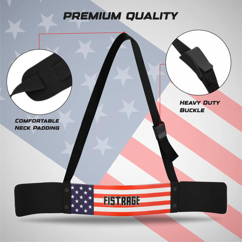 Arm Blaster for Biceps and Triceps, Heavy Duty Aluminum Isolator with Thick Neck Padding, American Flag Design, Front View