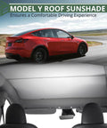EYPINS Model Y sunshade roof cover for Tesla Model Y (2020–2025), silver; interior view shows installed shade.