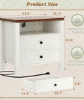 Set Of Two Modern Nightstands Featuring Double Drawers And Integrated Charging Station With Dual AC Outlets Plus USB Ports For Zero Wire Drama And Breezy Bedroom Refresh size and weight capacity details.