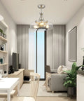 3 Light Farmhouse Pendant Light Semi Flush Mount With Brushed Nickel And Clear Glass Shade in modern living room