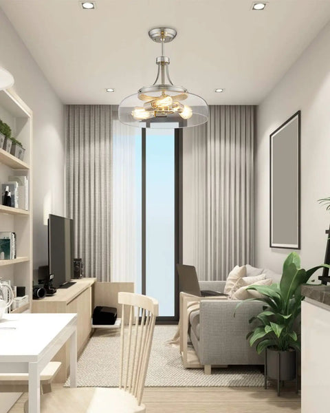 3 Light Farmhouse Pendant Light Semi Flush Mount With Brushed Nickel And Clear Glass Shade in modern living room