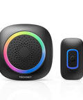 Ultra Long Range 1300 Feet Wireless Doorbell With RGB Alarm Lighting, Battery Powered, IP66 Waterproof, 60 Plus Chimes, 5 Level Volume, Portable Receiver For Home Office Classroom And Business, 4.5 Year Battery Life, black receiver and button