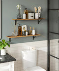 Pro Level Floating Wall Shelves Featuring Ridiculously Strong Metal Brackets And Zero Sag Particleboard Design For Bedroom Storage Or Bathroom Display Plus Straight Up Easy Hanging That Holds Up To 22 Pounds With Ease, styled with toiletries and decor in a modern bathroom.