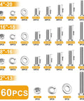 Hex Bolts And Nuts Kit 760-Piece Stainless Steel SAE Set details with bolt sizes 1/4-20, 5/16-18, 3/8-16, 1/2-13 visible