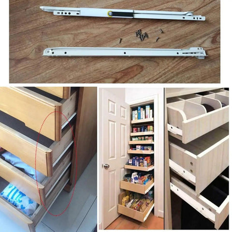 Heavy Duty Roller Drawer Slides Hella Smooth Telescopic Cabinet Runners Bottom Mount Steel Tracks Built Tough glides and installs in kitchen storage.