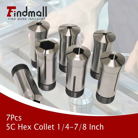 7 Piece 5C Hex Collet Set For CNC Milling And Engraving Machines Inch Sizes One Quarter Inch Through Seven Eighth Inch Spring Collet Holder