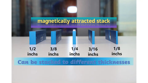 Fence Alignment Tool With Magnetic Stackable Bars for Quick Table Saw Fence Setup, showing various bar thicknesses.