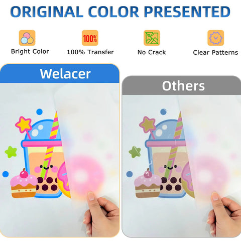 Comparison of DTF Transfer Film Roll 13 Inch By 328 Feet with bright color and 100% transfer on graphic vs others.