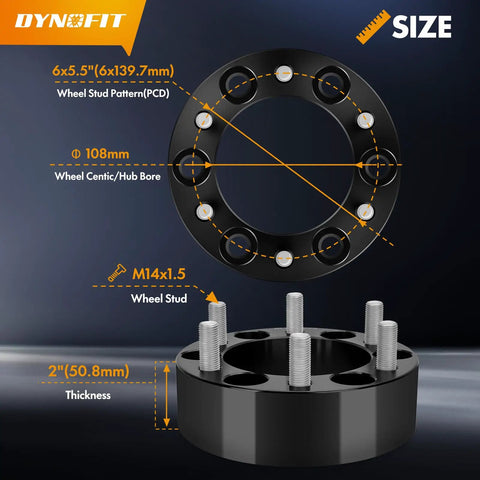 Beefed Up 2 Inch Wheel Spacers Kit For 6x5.5 Bolt Pattern Trucks And SUVs Including Silverado Sierra Tahoe Yukon Ram 1500