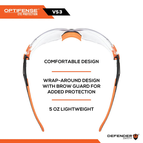 VS3 Anti Fog Safety Glasses With Clear Or Tinted Lenses, Pink Frame, comfortable wrap-around design, ANSI Z87+ OSHA compliant