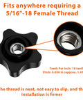 Close-up of Heavy Duty Black Star Knobs Set, 5/16-18 Female Thread showing details and threading, secure installation.
