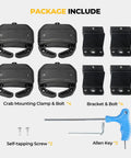 Crab Mounting Kit For Solar Panels On Cars With Cross Bars And Roof Racks Clamps That Fit Most Luggage Racks Without Drilling package contents
