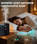 Chill Out Your Space With This Waterless Essential Oil Diffuser featuring smooth Bluetooth app controls, quiet operation near sleeping child.