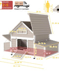 Diagram of large outdoor chicken coop with run for backyard poultry nesting boxes and perches, gray, 61L x 33.5W x 40.2H, rabbit hutch.