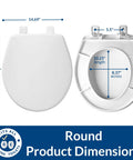 Soft Close Toilet Seat With Durable Plastic, Quiet Hinges That Never Loosen, No Slam, Kid Safe, Round White dimensions