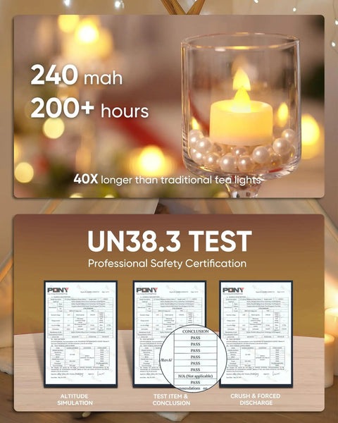 240mAh 200+ hour battery life of 24 Pack Battery Operated Tea Lights With Realistic Flicker And Cozy Warm Glow Flameless Votive Candles