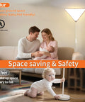 Triangle Corner Light with Switch, Plug-In Ceiling Lamp for Dark Corners, space-saving white acrylic design in use with family.