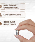 Hand holding M6 X 1.0 T Slot Nut With Spring Ball Loaded, Carbon Steel, highlighting quality and durability features.
