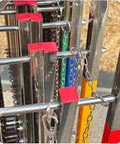 Close-up of Heavy Duty Adjustable Stainless Steel Retractable Safety Gate Featuring Hella Smooth Moving Universal Casters And Rock Solid Brakes.