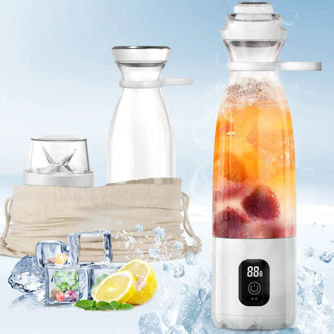 Portable Personal Blender For Shakes And Smoothies On The Go, 300W Motor, 20Oz Cup, USB Rechargeable With 6000mAh, White shown with fruit inside