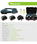 Heavy Duty Electric Strapping Gun With Digital Readout And Dual 4000mAh Batteries Portable Automatic Bander showing included tools and batteries.
