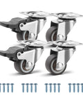 Set Of Four 1 Inch Brown Swivel Caster Wheels With Rock Solid Slick Lock Brakes And Silent Non Marking Tpe Rollers Rated For 88 Lbs Max Indoor And Outdoor Use.