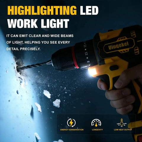 Beast Brushless Cordless Drill Driver Kit With 575 In Lbs Torque, highlighting LED work light during use on metal