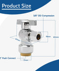10 Pack Push Fit Angle Stop Valve Set 1/2 Inch Push-Fit To 3/8 Inch Compression Shut Off Water Valves with size dimensions