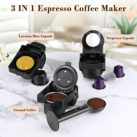 3 in 1 Espresso Maker For Nespresso Pods Lavazza Blue And Expert Capsules Plus Ground Coffee 19 Bar Pressure Delivers Boss Level Espresso At Home Compact Mini Coffee Maker With Removable Water Tank