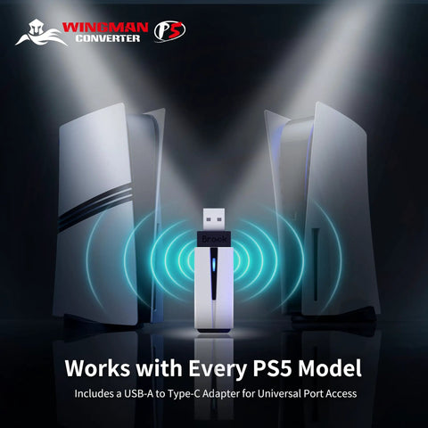 Wingman P5 Pro Controller Converter For P5 P4 And PC Plug And Play With Wireless And Wired Support, Six Axis Motion, Turbo Macro Remap, Converter Center Software, Exclusive Version, X Input Ready, Seamless Wireless Gaming Across Platforms USB adapter for PS5 models