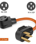 NEMA 14-50P To 6-50R Welder Adapter Cord Heavy Duty STW 8AWG 50 Amp 250V Power Lead 1.5 Ft for RVs and welding outlets.