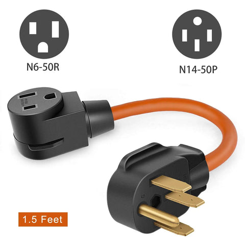 NEMA 14-50P To 6-50R Welder Adapter Cord Heavy Duty STW 8AWG 50 Amp 250V Power Lead 1.5 Ft for RVs and welding outlets.