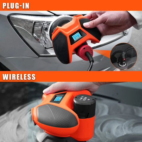 Cordless Car Buffer Polisher With Gamepad Grip For No Fuss Waxing, 12V 2.0Ah Battery And Cigarette Lighter Socket, 6 Variable Speeds Up To 5000 RPM, Swirl-Free Finish For Polished Cars
