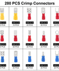 Must Have 280 Piece Crimp Connector Kit With 15 Insulated Terminal Types displayed in grid format