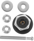 Components of Dope Push Button Hood Pin Latch Kit For Cars showing metal washers, bolts, and black latch part