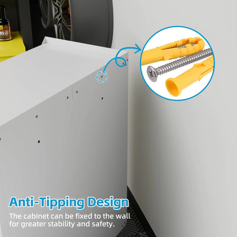 Heavy Duty Metal Garage Cabinet On Wheels With Pegboard And Locking Doors, Adjustable Shelves, Four Hooks, 120 Lb Per Shelf Capacity, Anti-Tipping Design