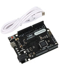 ATmega32U4 Arduino Compatible Microcontroller Board With USB Type C Cable, DIY Starter Kit, 7 To 12V Input, 16MHz Clock, 20 Digital IO Pins With PWM, 2.5KB SRAM, Ideal For Prototyping Projects And Learning Electronics. Black Arduino-compatible board with USB-C cable
