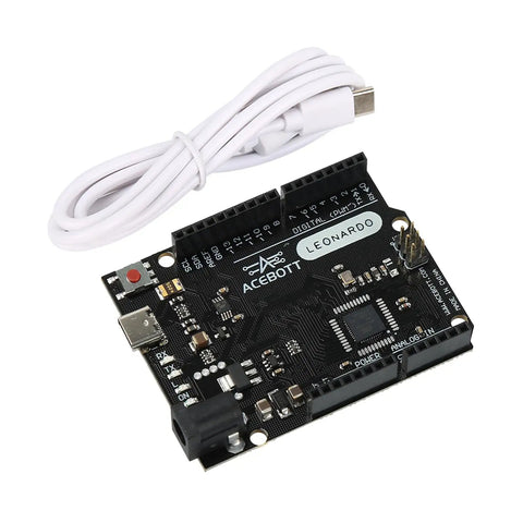 ATmega32U4 Arduino Compatible Microcontroller Board With USB Type C Cable, DIY Starter Kit, 7 To 12V Input, 16MHz Clock, 20 Digital IO Pins With PWM, 2.5KB SRAM, Ideal For Prototyping Projects And Learning Electronics. Black Arduino-compatible board with USB-C cable