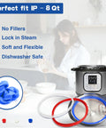 Three Pack 6 Qt Instant Pot Sealing Ring Replacement Kit With Three Float Valve Caps Food Grade Silicone Gasket visible