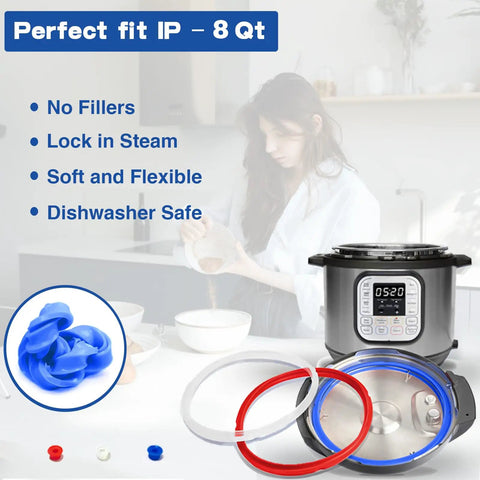 Three Pack 6 Qt Instant Pot Sealing Ring Replacement Kit With Three Float Valve Caps Food Grade Silicone Gasket visible